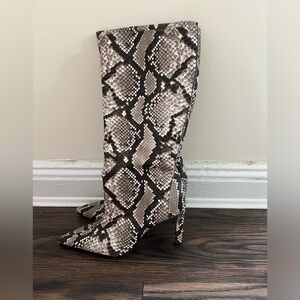Mango Heeled Knee High Snakeskin Boots